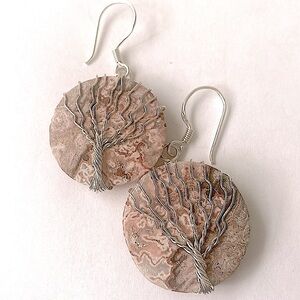 Beautiful, 1 inch ,Mexican Laguna Lace, wire wrapped earrings